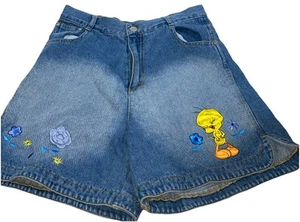 Vintage Looney Tunes Warner Bros 90s Jean Shorts Girls Size 16 - Picture 1 of 7