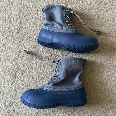 男孩 Polo Ralph Lauren 靴子 10 码蓝色和灰色鸭靴  — 第 1/4 张图片