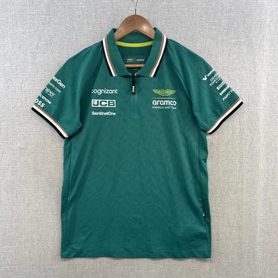 Aramco Aston Martin Formula 1 Team Polo Shirt Mens Small Green 1/4 Zip Logo Boss - Image 1 of 4