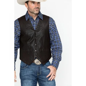 Scully Leather Mens Black Lamb Lambskin Button Front Vest M - Picture 1 of 9