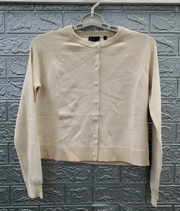 New NYC Factory Crew Neck Long Sleeve Cardigan Light Oatmeal Size Large - Picture 1 of 6