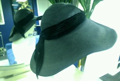 Vintage 1940's Straw Hat Black Floppy with Black Velvet Trim Dolly Madison - Image 1 of 4