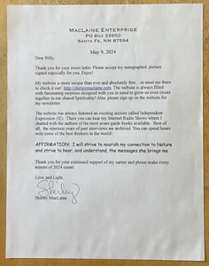 SHIRLEY MACLAINE, 100% AUTHENTIC AUTOGRAPHED 8 1/2" x 10 1/2"  LETTER, LEGENDARY - Picture 1 of 1