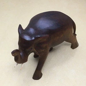 Wooden Elephant in Suar Wood 11cm x 18cm Hand Carved in Bali Fair Trade - Picture 1 of 10