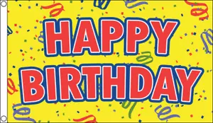 Happy Birthday gelbe große Flagge (8 Fuß x 5 Fuß) - Bild 1 von 1
