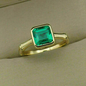 2.6Ct Asscher Cut Green Emerald Solitaire Engagement Ring 14K Yellow Gold Finish