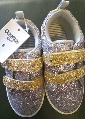Oshkosh Sparkly Sneakers Toddler Girls Size 8 Damaged Box Stain On Inside W Tag - Image 1 of 4