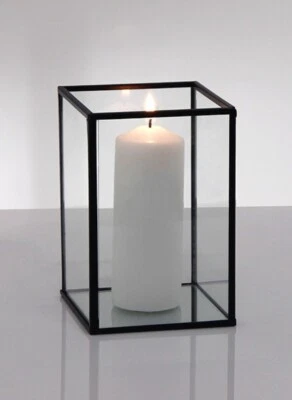Metal Frame Glass Hurricane Candle Holder / Box. 10x10x15CM Height WeddingTable  - Image 1 of 4
