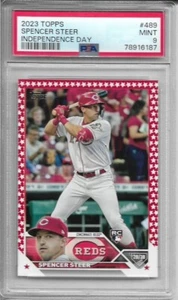 2023 Topps Spencer Steer #489 Rookie Independence Day #'d/76 PSA 9 Mint Reds - Imagen 1 de 2