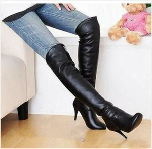 Womens Sexy Stiletto Heel Stretch Knee High Boots Pointy Toe Party Pull On Shoes - Picture 1 of 8