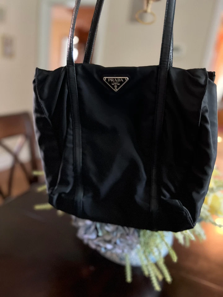 Vintage Prada Shoulder Bag, black on black, medium well loved. - Image 1 of 4