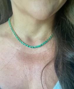 23.00 Carats AAA Natural Colombian Emerald Tennis Graduated Necklace 18K Y.G - Picture 1 of 13