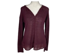 Sanctuary Damen Henley Top Langarm V-Ausschnitt weinrot Petite Lg neu mit Etikett - Bild 1 von 4