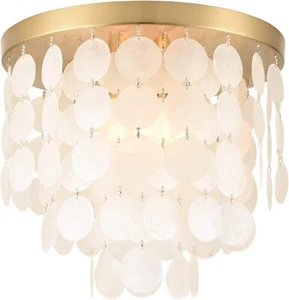 13.8" Capiz Shell Ceiling Light Brushed Brass Finish Light for Bedroom, Entryway - Picture 1 of 6