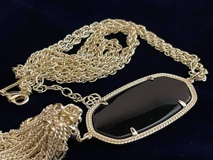 Kendra Scott Necklace Rayne MOP black onyx Pale Gold Tone large long Pendant - Picture 1 of 5