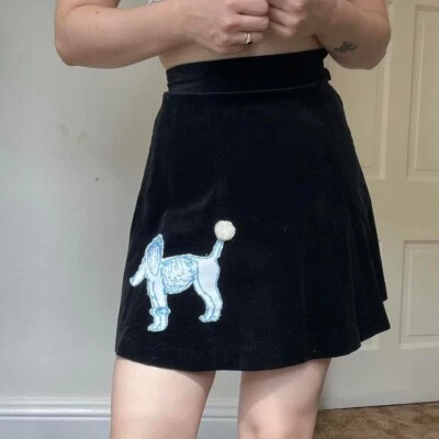 vintage handmade and hand drawn black velvet poodle skirt - Image 1 of 4
