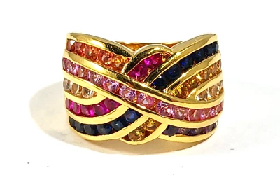 Anillo Topacio Oro Plata Esterlina Piedras Preciosas Zafiro Rubí ~ Talla 5 ~ Firmado UTC Foto 1 de 4