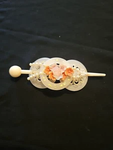 Vintage Handarbeit Kopfschmuck Kunstperlen Blumen Anhänger Braut Haarschmuck - Bild 1 von 5