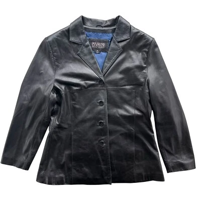 Blazer clásico Wilsons Leather Pelle Studio para mujer XL cuero negro forro azul Foto 1 de 4