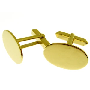 HALLMARKED 9 CARAT 375 GOLD CUFFLINKS. SOLID 9 ct GOLD OVAL CUFFLINKS 1mm thick - Picture 1 of 4