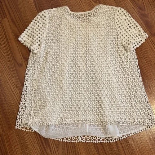 Top blusa donna Tory Burch elegante crema occhielli pizzo spacco schiena taglia 0 nuovo senza etichette