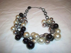 Vtg Chunky Beaded Necklace Multi-Color Costume Jewelry Black White Baubles - Picture 1 of 6