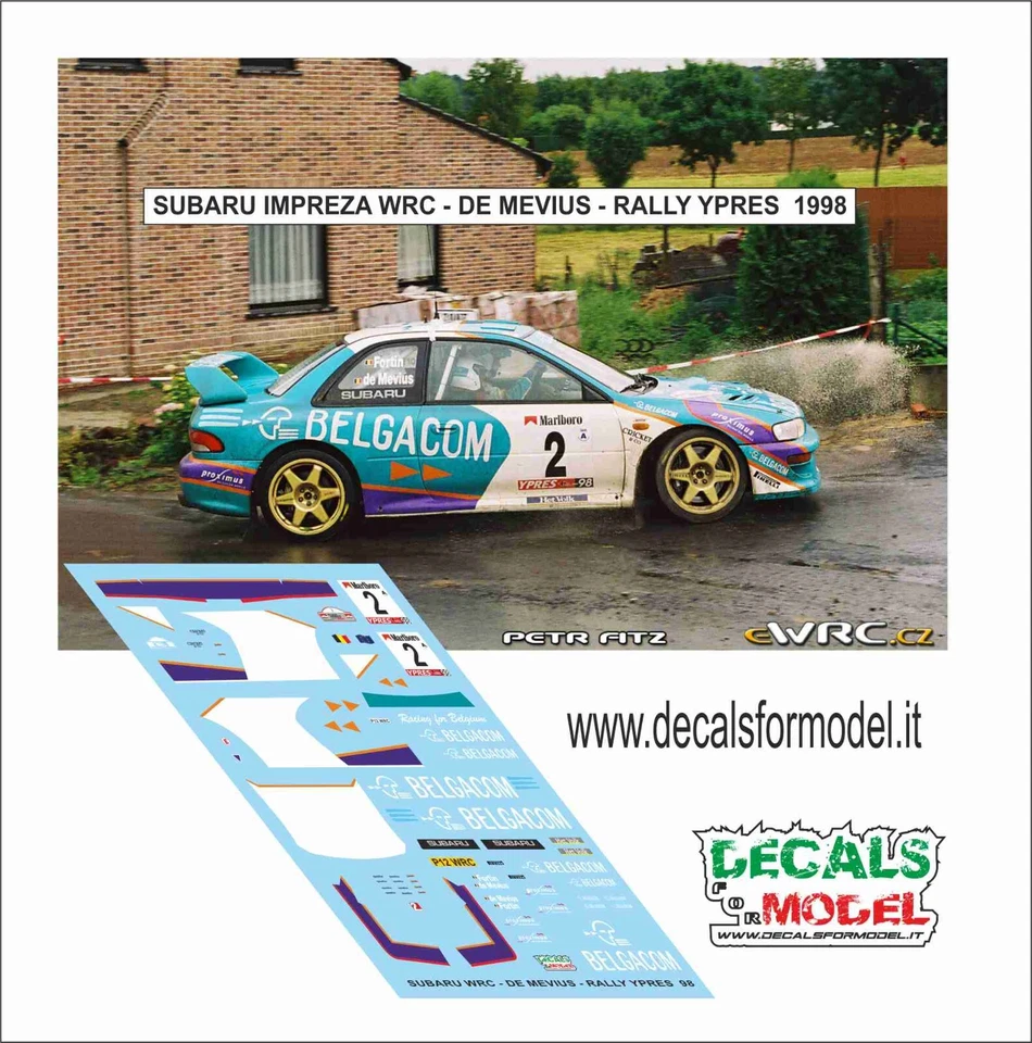 DECALS 1:43 SUBARU IMPREZA WRC BELGACOM DE MEVIUS RALLY YPRES 1998 - Immagine 1 di 1