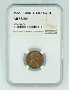 1955 NGC AU58 BN Doubled Die Obverse Lincoln Wheat Cent - Picture 1 of 4