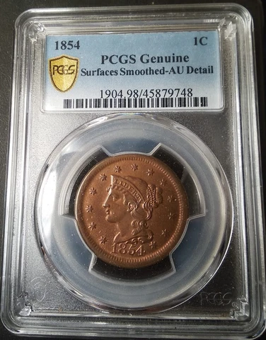1854 1C BRAIDED HAIR LARGE CENT PCGS AU DETAIL (MUCH RED) LOW POP HIGH GRADES Cover