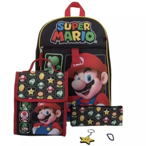 Mochila Bioworld 5 Piezas Super Mario | Bolsa de Almuerzo, Llavero, Estuche de Utilidad, Clip - Imagen 1 de 5
