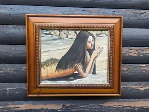 CHARMING BLOND WOMAN BEACH SCENE VINTAGE ORIGINAL OIL PAINTING signed VIANT  - Picture 1 of 13