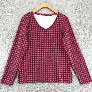 Top Talbots para mujer rosa mediano geométrico cuello en V mangas largas elástico todos los días - Imagen 1 de 9