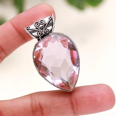 Colgante de piedras preciosas de kuncita rosa joyería de plata de ley 925 colgante vintage Foto 1 de 4