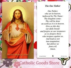 Sacred Heart of Jesus - The Our Father or Lord's Prayer  - Paperstock Holy Card - Picture 1 of 3