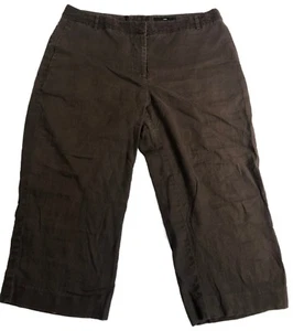 Womens Brown Linen Wide Leg Pants Sz 14 Crop Boho Grunge Casual H&M - Picture 1 of 11