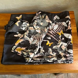 Bella Ballou Floral and butterfly Black Silk Scarf pink yellow black - Picture 1 of 4