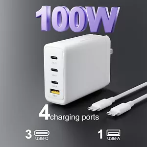 100W USB C Wall Charger GaN 4-Port Fast Charging PD QC Adapter for MacBook iPad - Picture 1 of 7