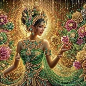 Kit Pittura Diamante 5D Fai da Te Floreale Classico Thai Lady Pittura per Adulti - Foto 1 di 7