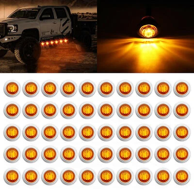 3/4" Round Amber LED Side Marker Light W/Chrome Stailness Base for Truck Trailer - Image 1 of 4