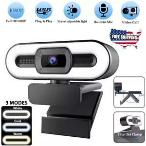 2K HD Web Camera with Microphone Ring Light Autofocus Pro Computer Gaming Webcam - Picture 1 of 12