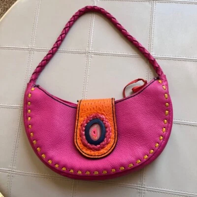 Bolsa Hobo de Couro Maia Rosa Laranja Ágata Pedra Acento Design Exclusivo Bolsa - Imagem 1 de 4