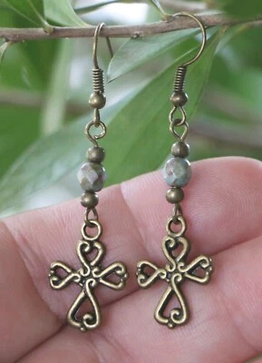 Christian Religious Cross Dangle Earrings - Image 1 of 4