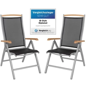 Gartenstuhl Klappstuhl Hochlehner Stuhl 2erSet DIPLOMAT Silb/Schw/Teak ib style® - Bild 1 von 9