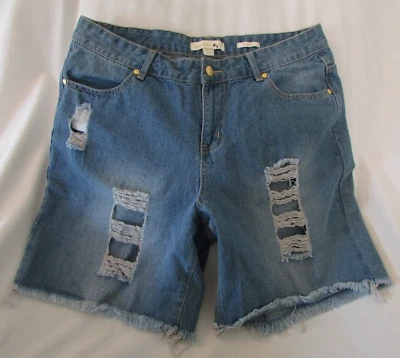 Ladies "Nicki Minaj" Sz 13/14 (W34xL7.5) Blue/Mid Rise/Destructed/Cut Off/Shorts - Image 1 of 4