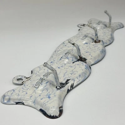 Antique French Wall Hanging White & Blue Enamel Kitchen Drying Cloth Towel Rack - Image 1 of 4