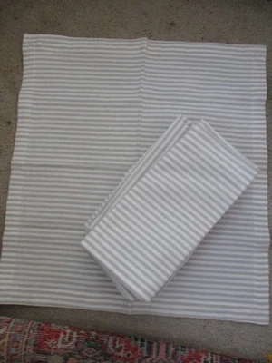 8 Pottery Barn Ticking TAN & White Striped NAPKINS Linen Cotton 20x20 PRIMO - Image 1 of 4