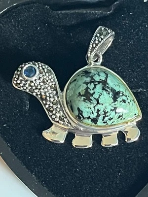 Colgante tortuga turquesa y marcasita genuina de plata de ley 925 Foto 1 de 4