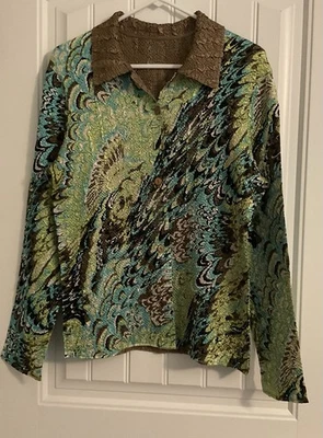 Reversible Green, Blue, Brown, Blk Snakeskin Print Lg Sleeve Women’s,  Shirt - Image 1 of 4