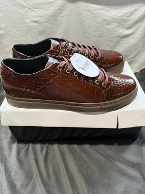 Belvedere Bernardo 11.5D Brown Croc Embossed Leather Casual Dress Sneakers - Image 1 of 4