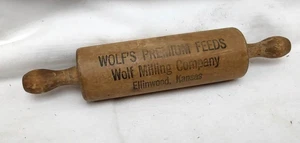 1920's Ellinwood Kansas Wolf Milling Co. Wolf's Feeds Miniature Rolling Pin - Picture 1 of 1